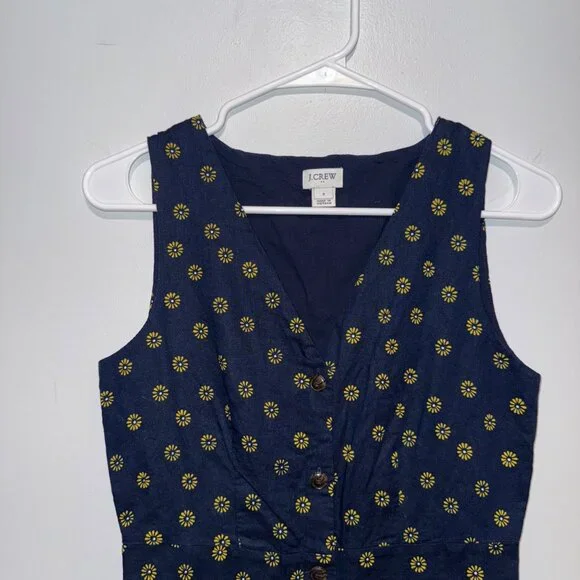J.Crew Navy Sleeveless Button-Front Dress With Yellow Floral Print Size 2 - Picture 3 of 6